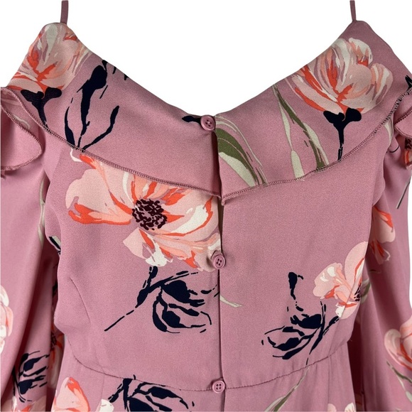 love, fire Women’s Mauve Floral Button‎ Down Cold Shoulder Dress - Size: M - Picture 4 of 8